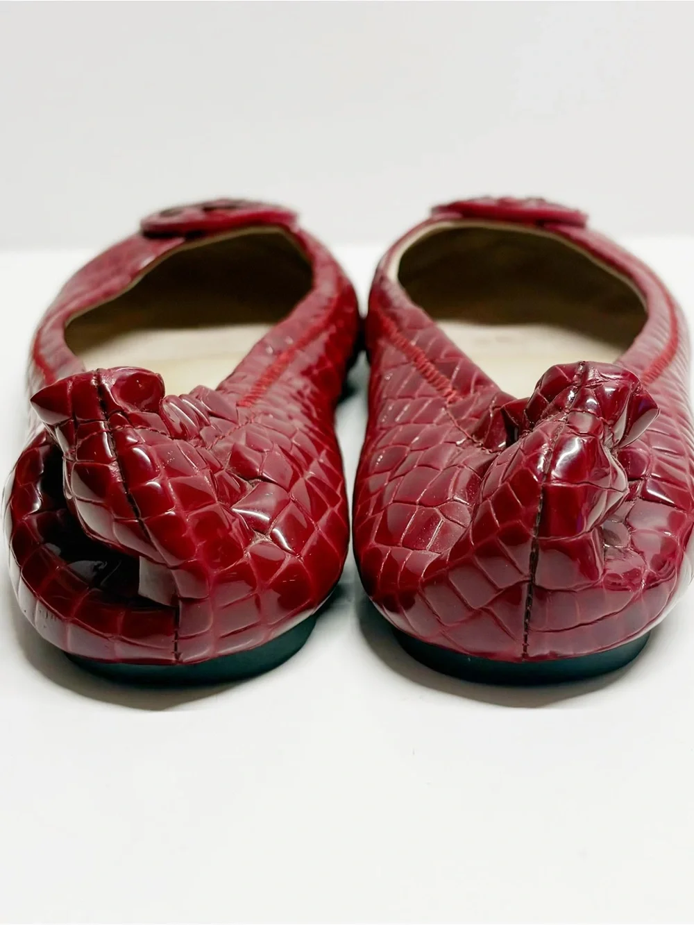Tory Burch Burgundy Croc-Embossed Reva Ballet Flats